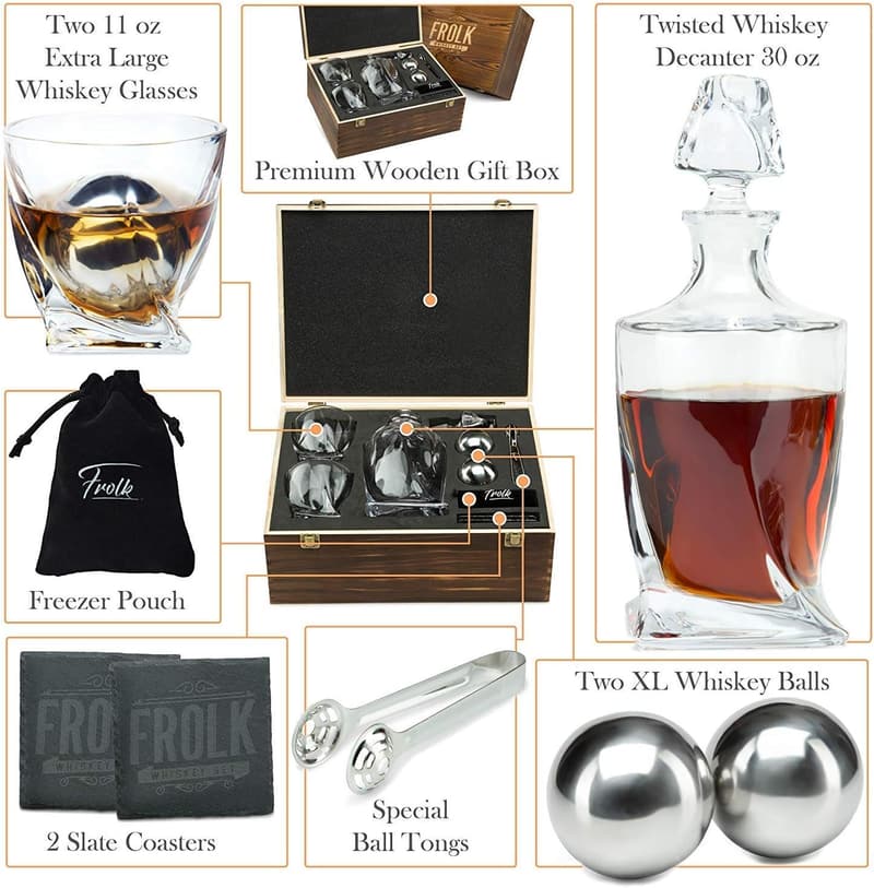 Whiskey Decanter Gift Set for Men - Twisted Decanter with Glasses
