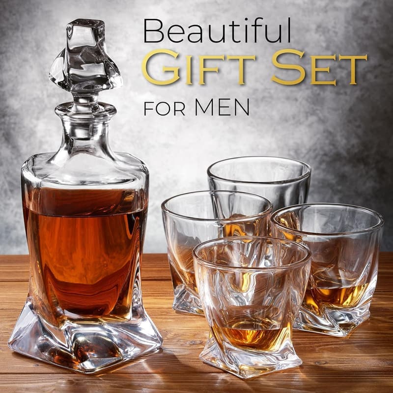 Whiskey Decanter Set with 4 Glasses - Ideal Housewarming Gift for Men