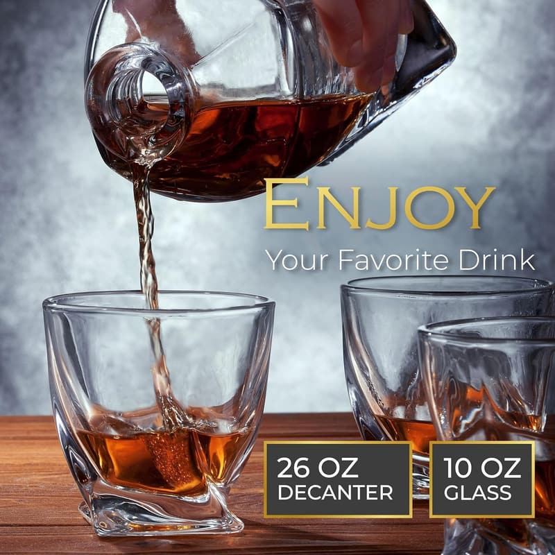 Whiskey Decanter Set with 4 Glasses - Ideal Housewarming Gift for Men