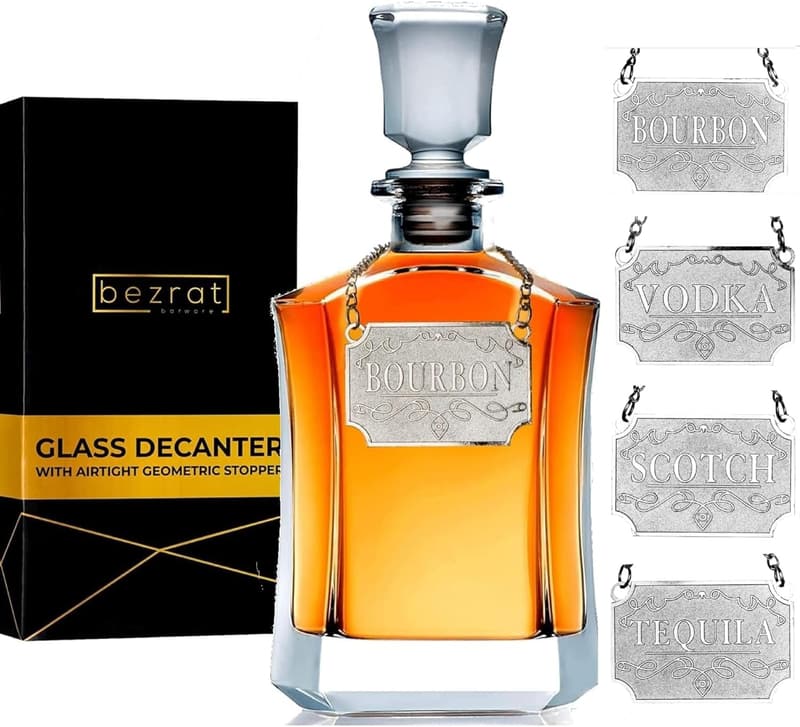 Airtight Whiskey Decanter Set with Personalized Label - 24 oz