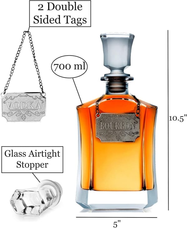 Airtight Whiskey Decanter Set with Personalized Label - 24 oz