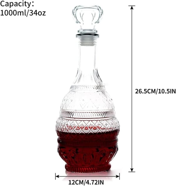 Glass Whiskey Decanter with Airtight Stopper - 34 oz