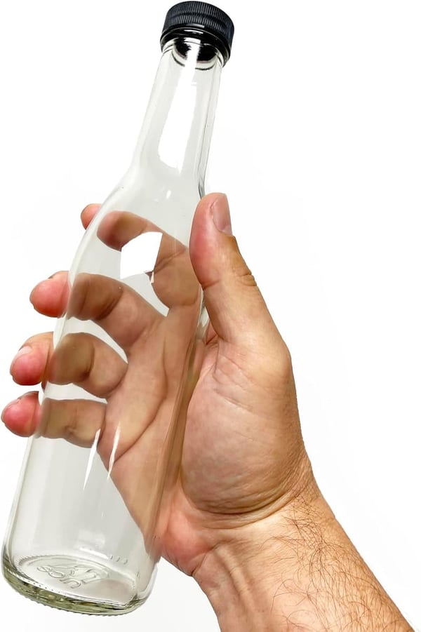 12-Pack Clear Glass Woozy Bottles, 12 Oz with Extra Caps
