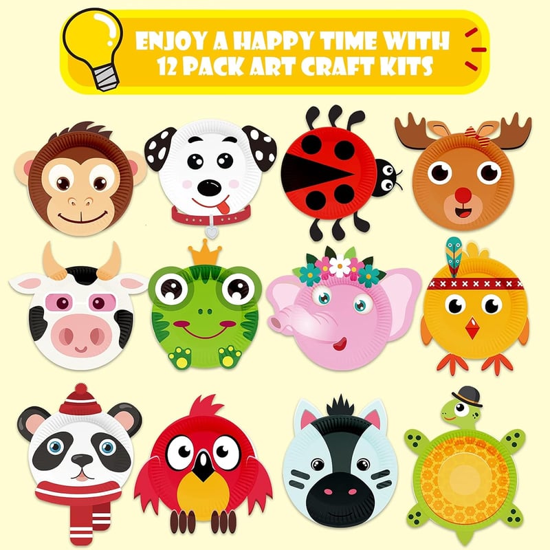 Kids' Animal Paper Plate Art Kit - 12 Pack DIY Crafts