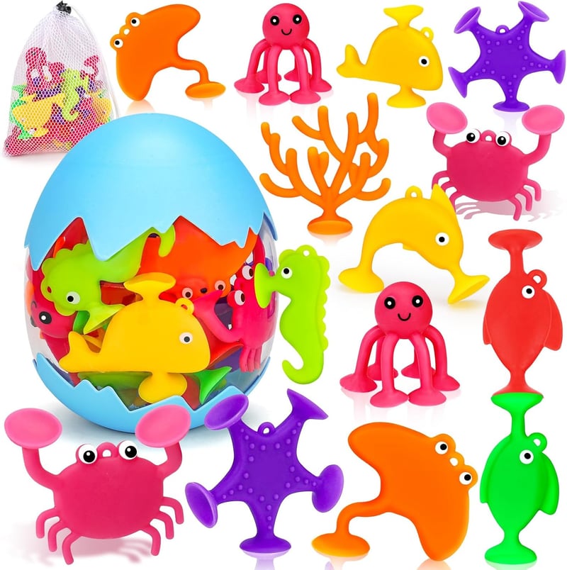Ocean Animal Suction Cup Bath Toys for Toddlers 3-8 Years