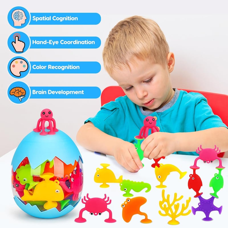 Ocean Animal Suction Cup Bath Toys for Toddlers 3-8 Years