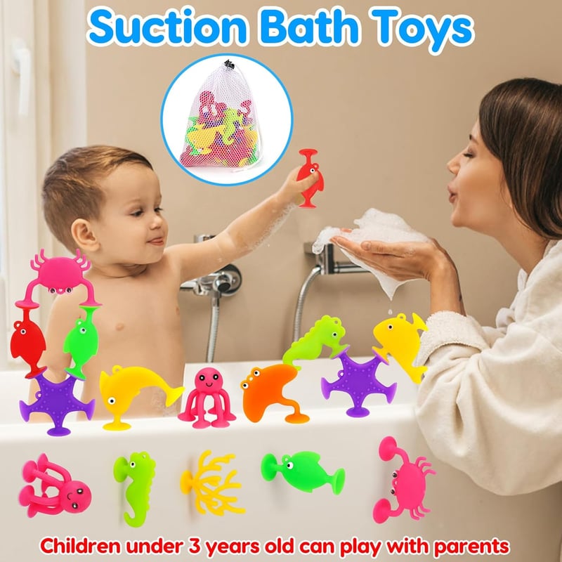 Ocean Animal Suction Cup Bath Toys for Toddlers 3-8 Years