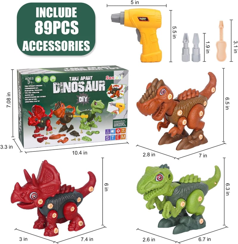 STEM Building Dinosaur Toy Set with Electric Drill for Kids