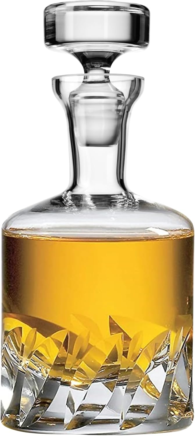 Elegant Hand-Blown Crystal Whiskey Decanter - 34 Fl. Oz