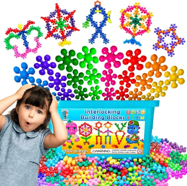 STEM Building Blocks Set for Preschool Kids - 300 Interlocking Pieces