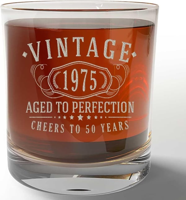 50th Birthday Vintage Etched Whiskey Glass Gift for Him
