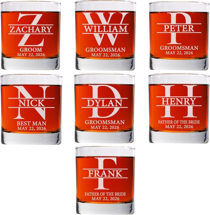 Personalized 11oz Whiskey Glass Set for Groomsmen Gifts