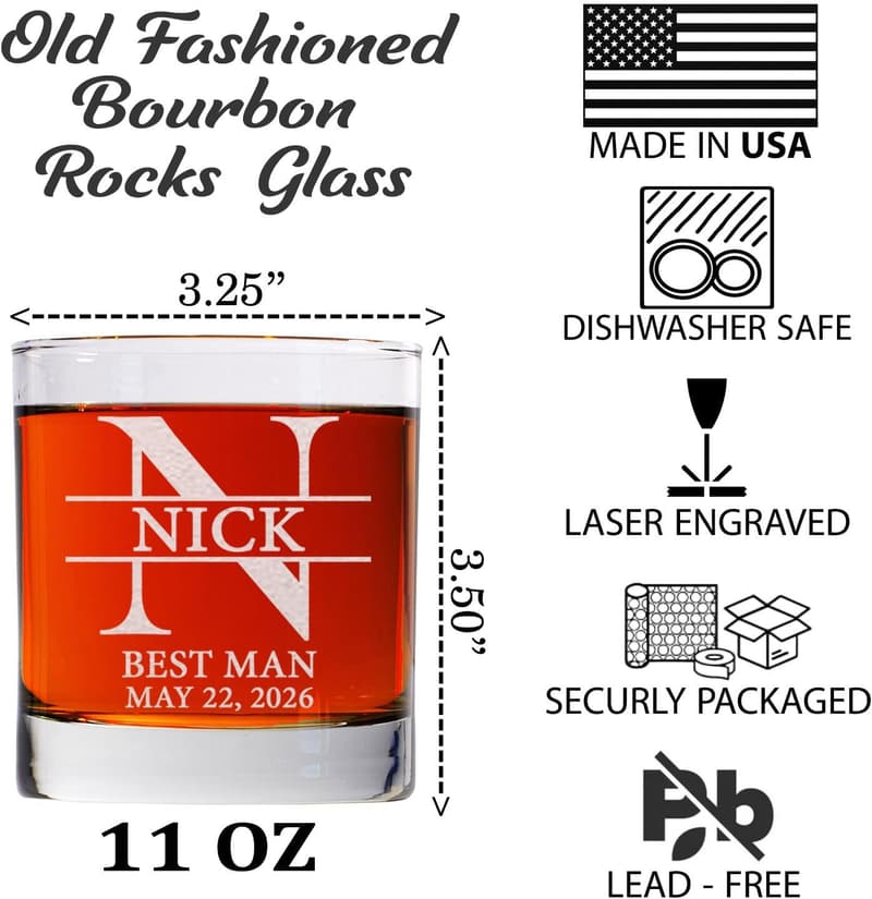 Personalized 11oz Whiskey Glass Set for Groomsmen Gifts