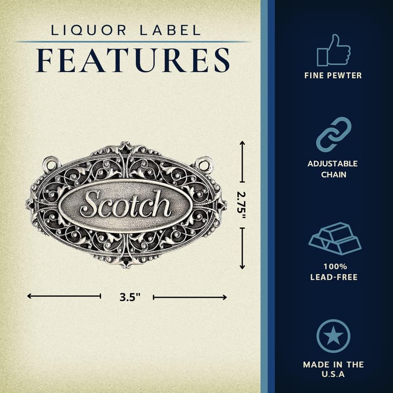 Scotch Liquor Decanter Label – Fine Pewter Gift for Housewarming
