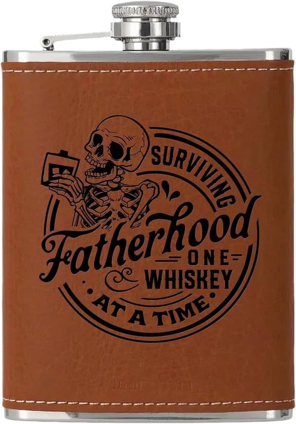 Men's 8oz Leather Whiskey Flask - Birthday & Retirement Gift