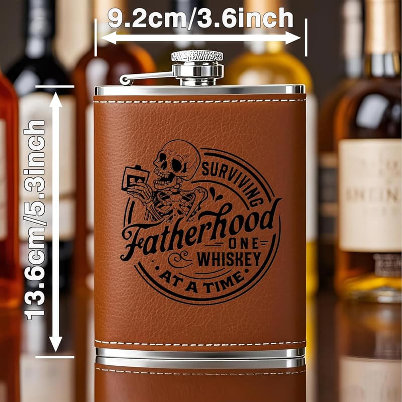 Men's 8oz Leather Whiskey Flask - Birthday & Retirement Gift