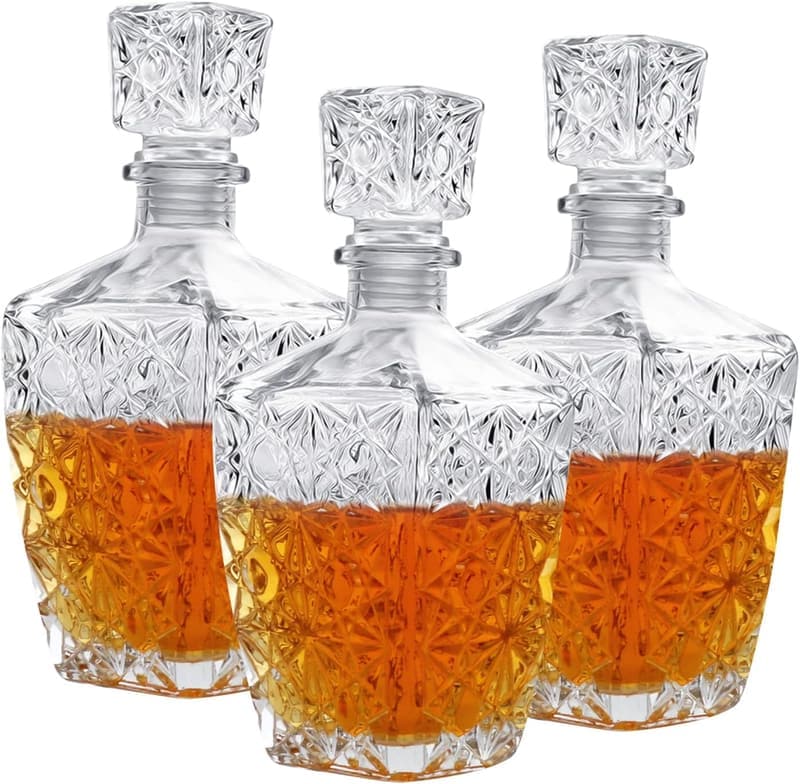 Diamond Pattern Decanter Set for Tequila & Spirits - 3pcs