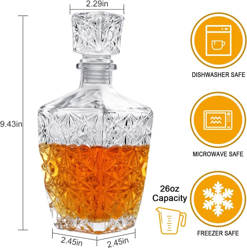 Diamond Pattern Decanter Set for Tequila & Spirits - 3pcs