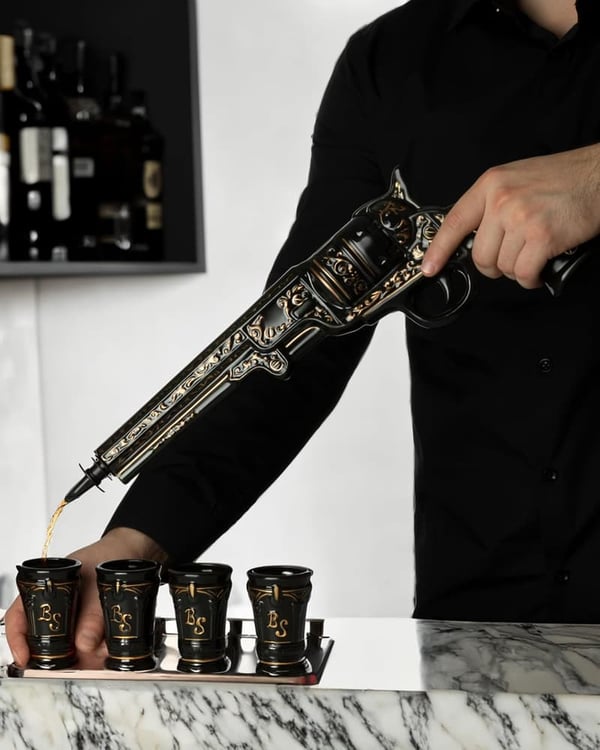 Pistol Gun Decanter Set with Shot Glasses - Unique Whiskey Gift for Men