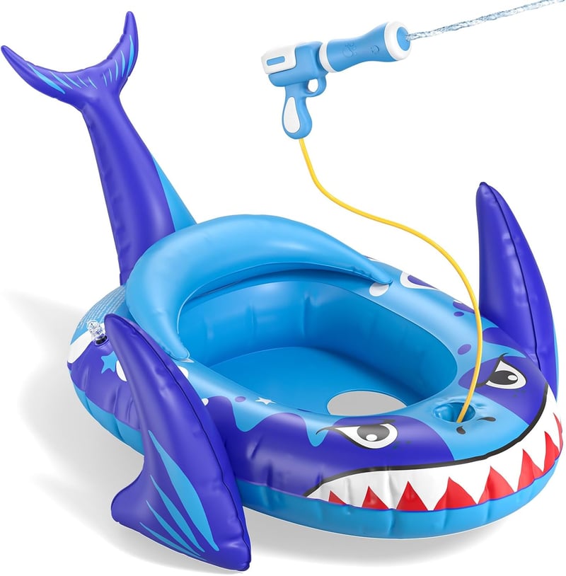 Shark Inflatable Pool Float with Water Gun for Kids 3-8 Years