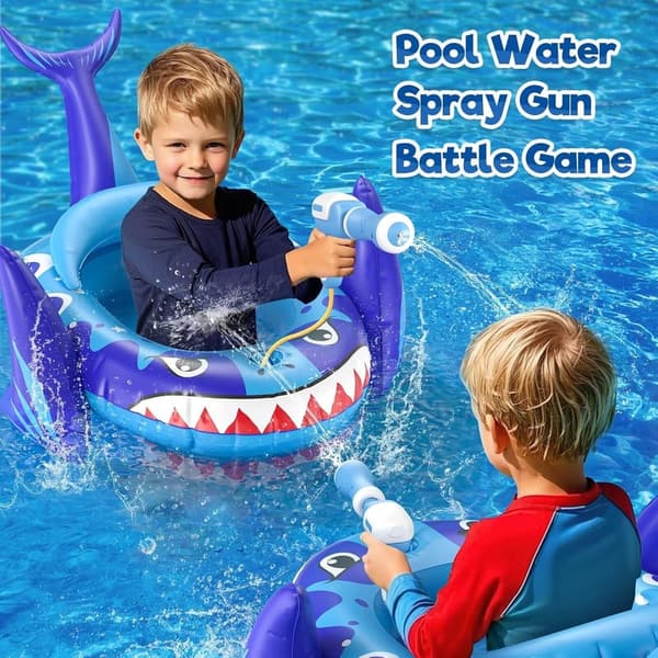 Shark Inflatable Pool Float with Water Gun for Kids 3-8 Years