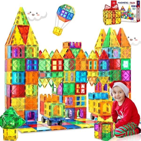 Magnetic Building Blocks Set with Cars - 100 Pieces for Kids