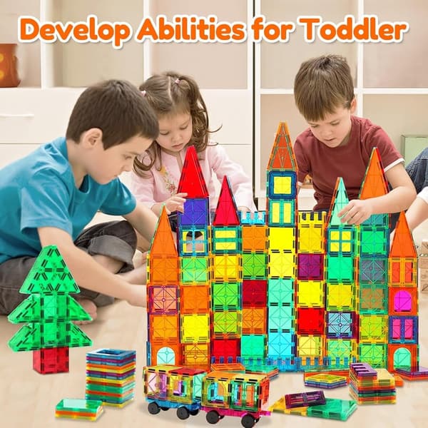 Magnetic Building Blocks Set with Cars - 100 Pieces for Kids