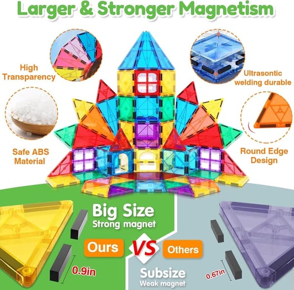 Magnetic Building Blocks Set with Cars - 100 Pieces for Kids