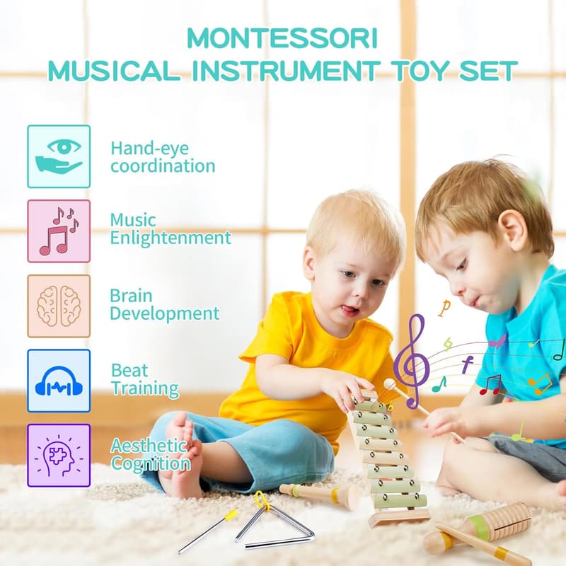 Montessori Wooden Xylophone for Toddlers 1-3, Preschool Gift