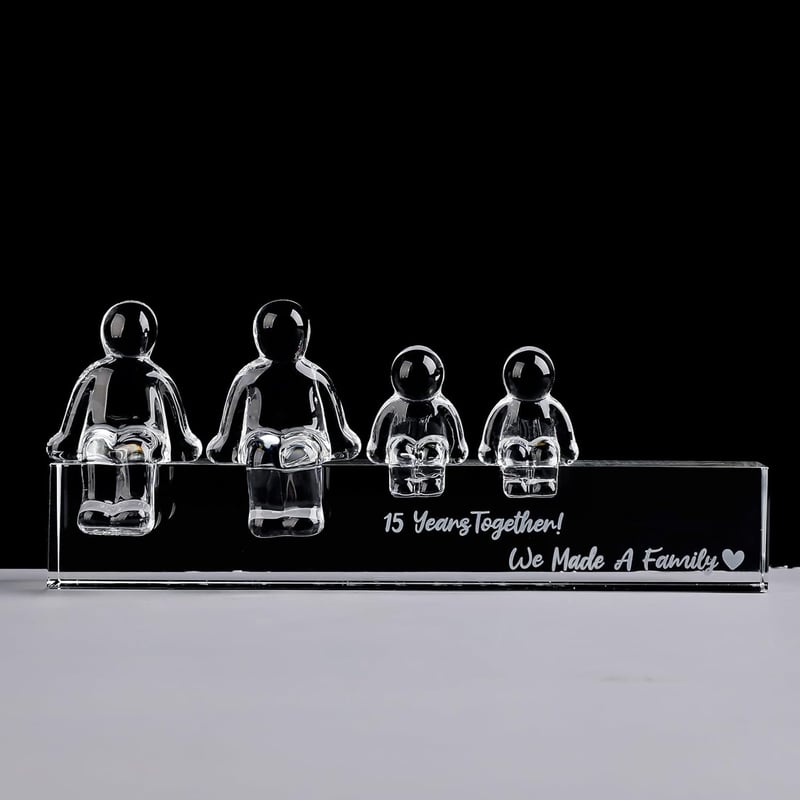 15th Anniversary Glass Ornament for Couples - Crystal Family Design