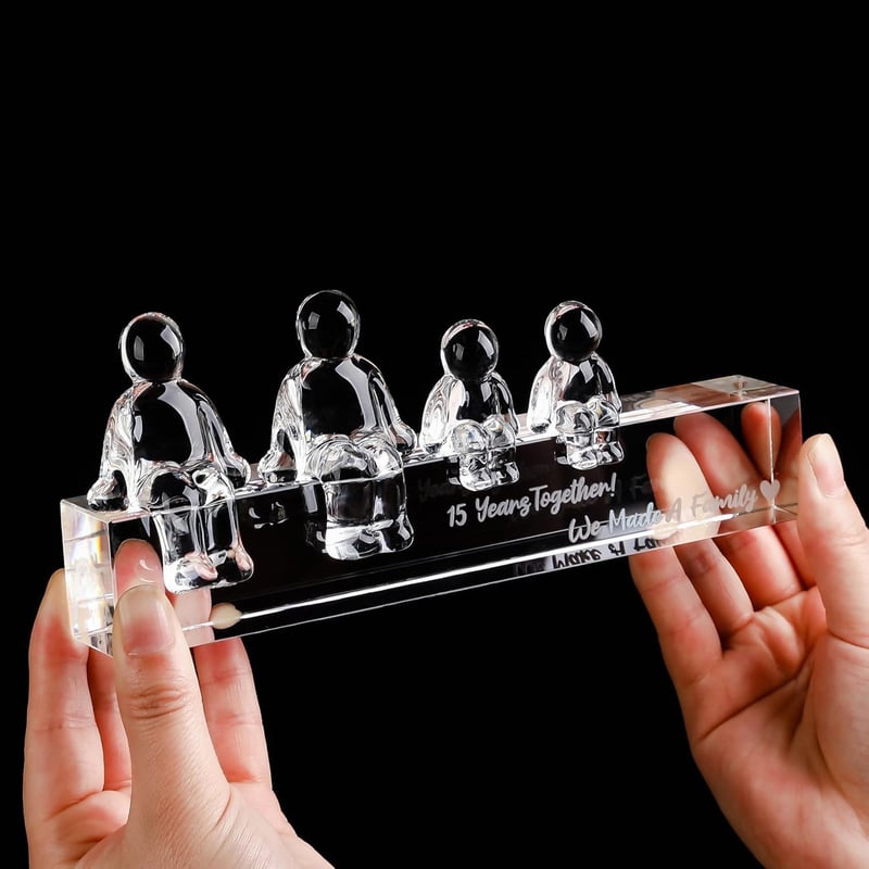 15th Anniversary Glass Ornament for Couples - Crystal Family Design