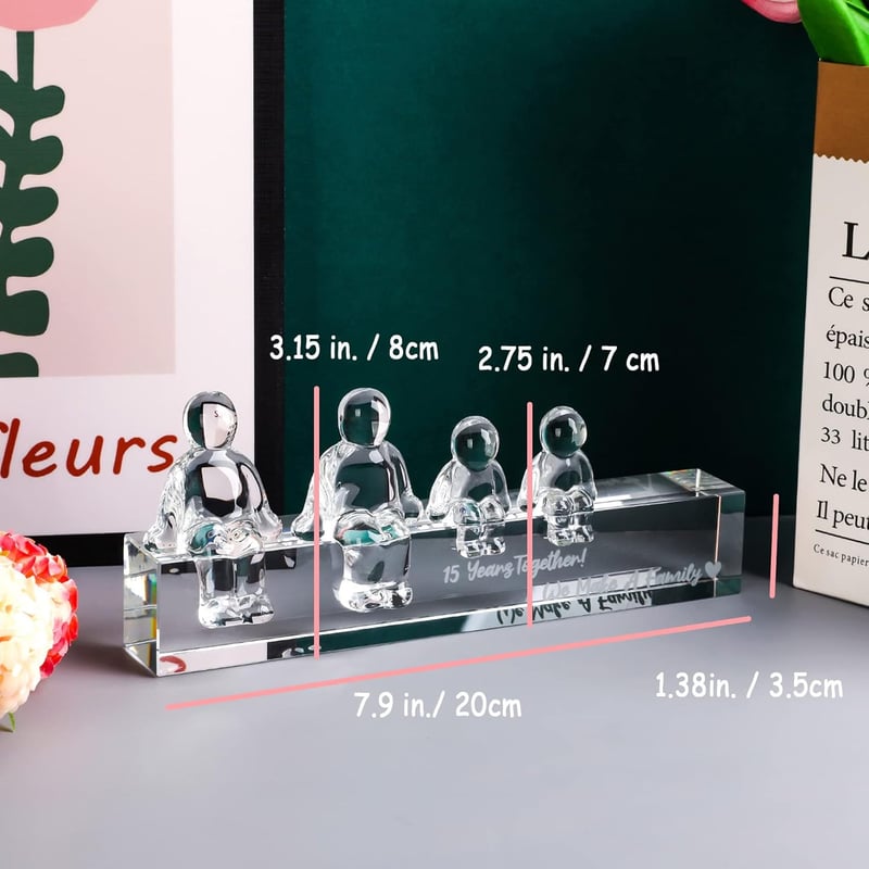 15th Anniversary Glass Ornament for Couples - Crystal Family Design