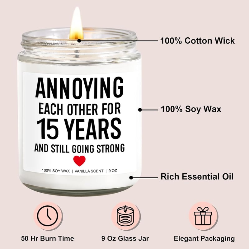 15th Anniversary Candle - Funny Gift for Couples - 9 oz