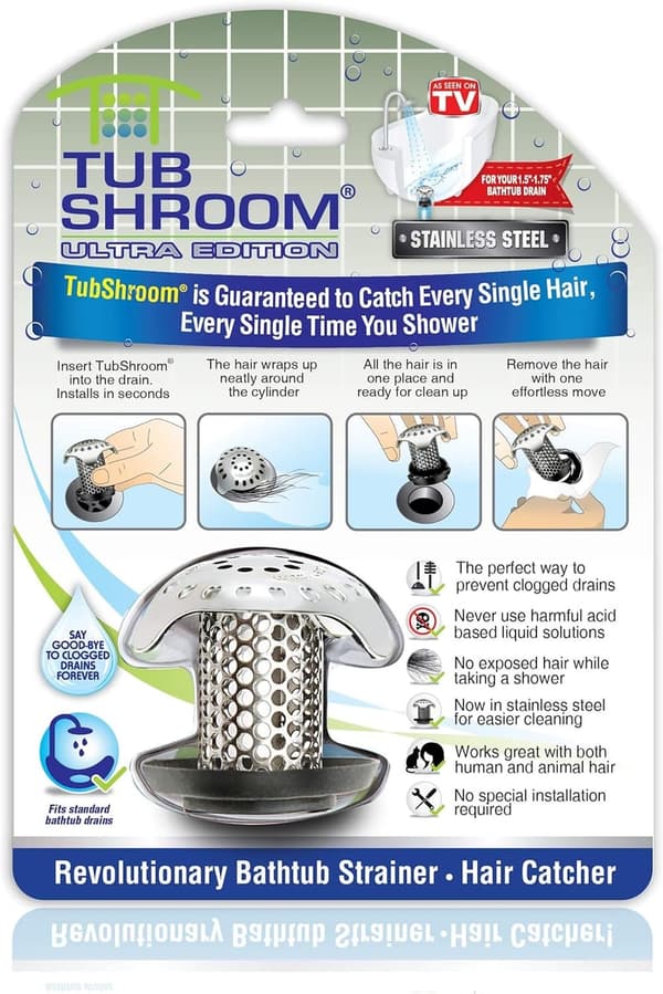 TubShroom Ultra Stainless Steel Hair Catcher for Bathtubs
