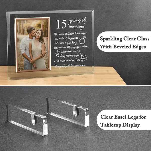 15th Anniversary Crystal Glass Picture Frame for Couples