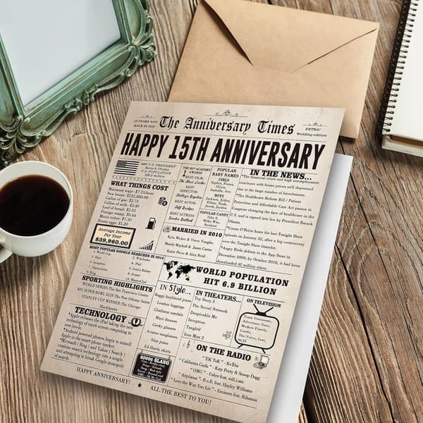 15th Anniversary Jumbo Card for Couples, Crystal Design