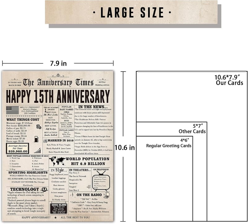 15th Anniversary Jumbo Card for Couples, Crystal Design