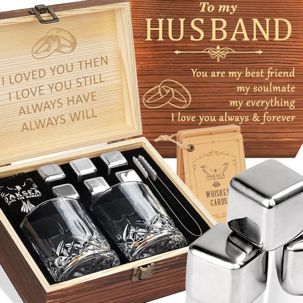 Anniversary Stainless Steel Engraved Whiskey Stones Set for Men