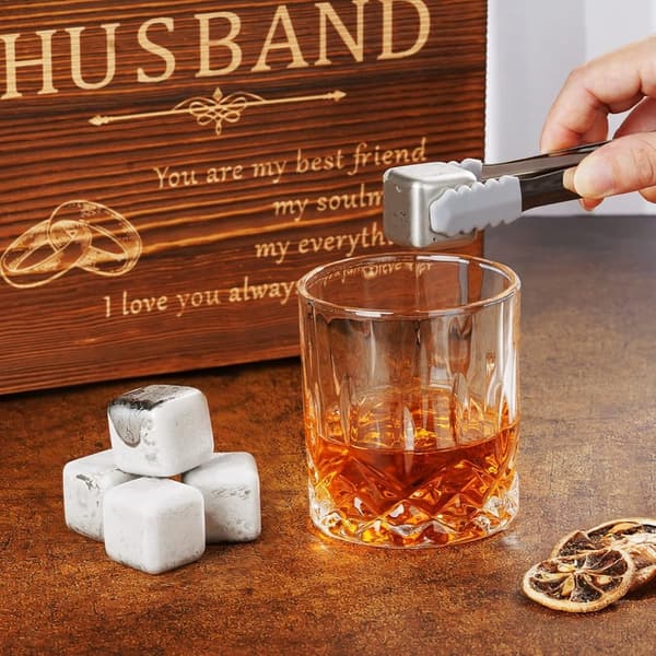 Anniversary Stainless Steel Engraved Whiskey Stones Set for Men