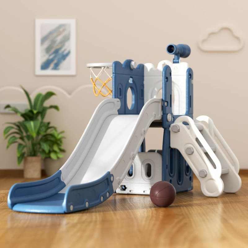 Toddler Outdoor Playset with Climber, Slide, and Tunnel (Blue)