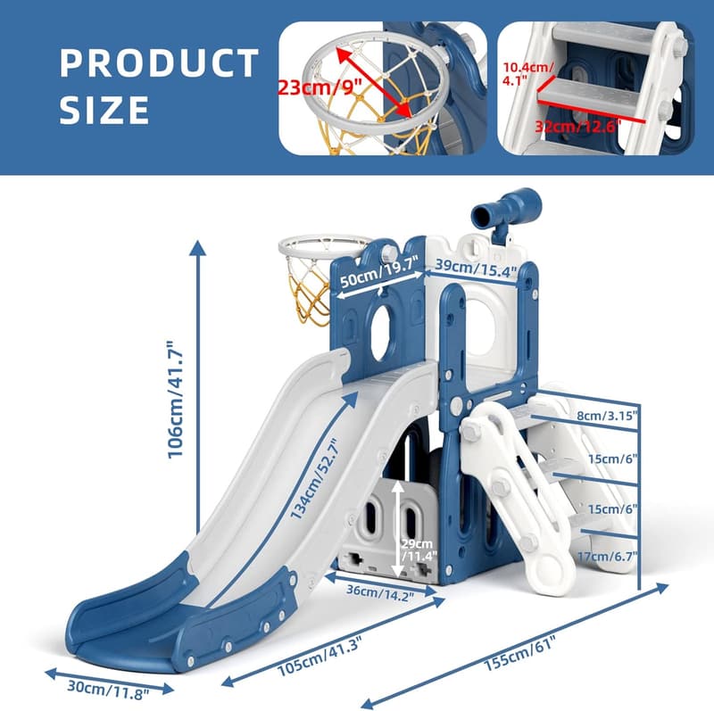 Toddler Outdoor Playset with Climber, Slide, and Tunnel (Blue)