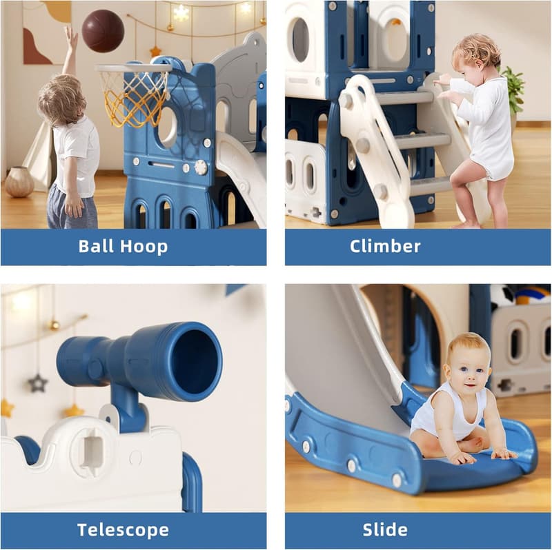 Toddler Outdoor Playset with Climber, Slide, and Tunnel (Blue)
