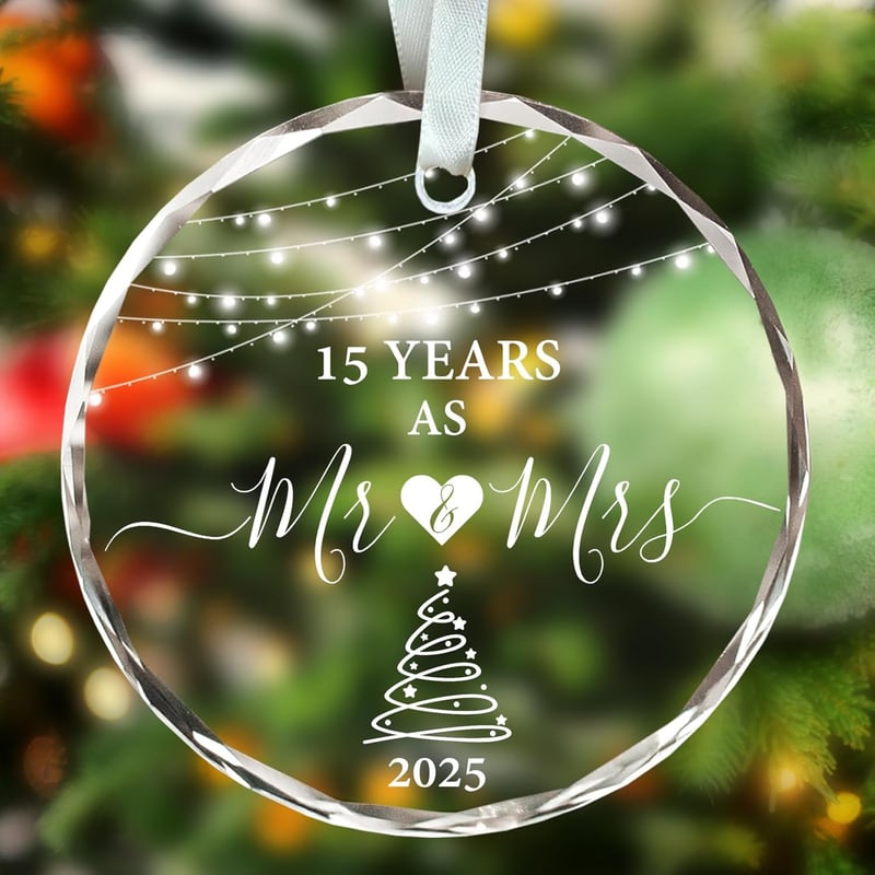 15th Anniversary Glass Ornament Keepsake for Couples