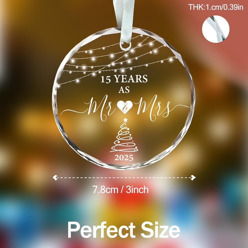 15th Anniversary Glass Ornament Keepsake for Couples