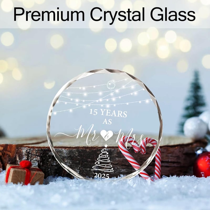 15th Anniversary Glass Ornament Keepsake for Couples