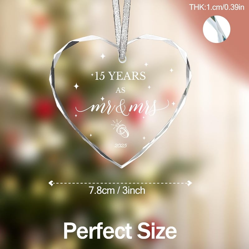 15th Anniversary Crystal Ornament for Couples - 3inch Gift