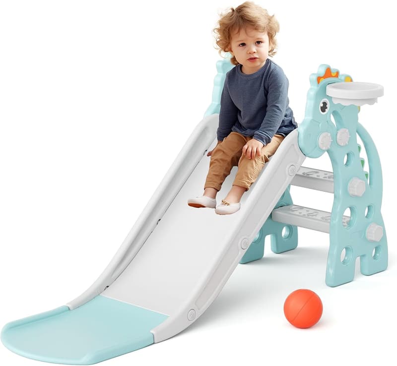Toddler Indoor/Outdoor Slide Playset with Basketball Hoop