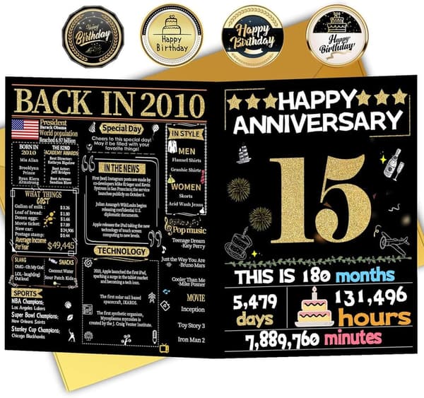 15th Anniversary Gold Card for Couples - Crystal Design