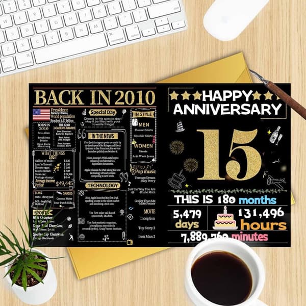 15th Anniversary Gold Card for Couples - Crystal Design