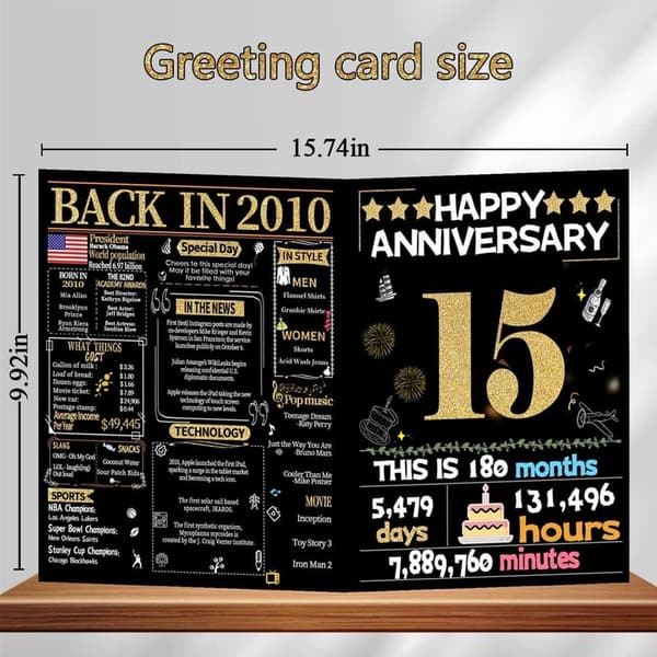 15th Anniversary Gold Card for Couples - Crystal Design